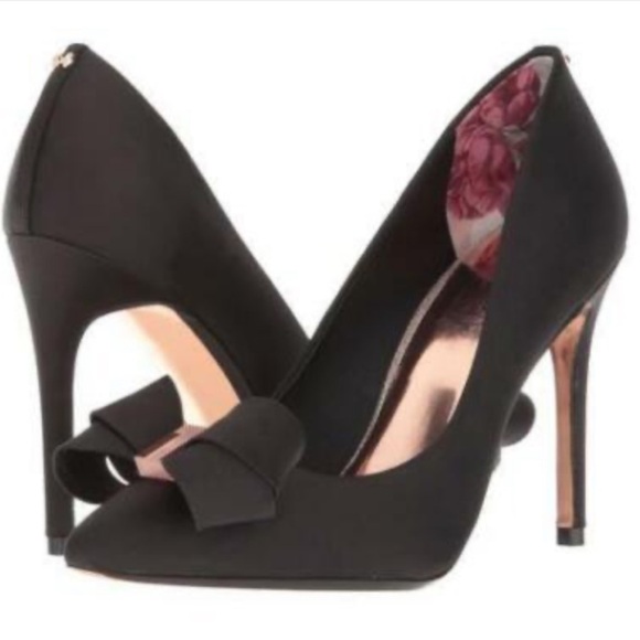 Ted Baker Skalett Black Satin Bow Pointed Toe Stiletto Pump Shoes Sz 37 Women - Picture 4 of 7